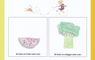 Disegno creato da un bambino rappresentante un frutto e un ortaggio