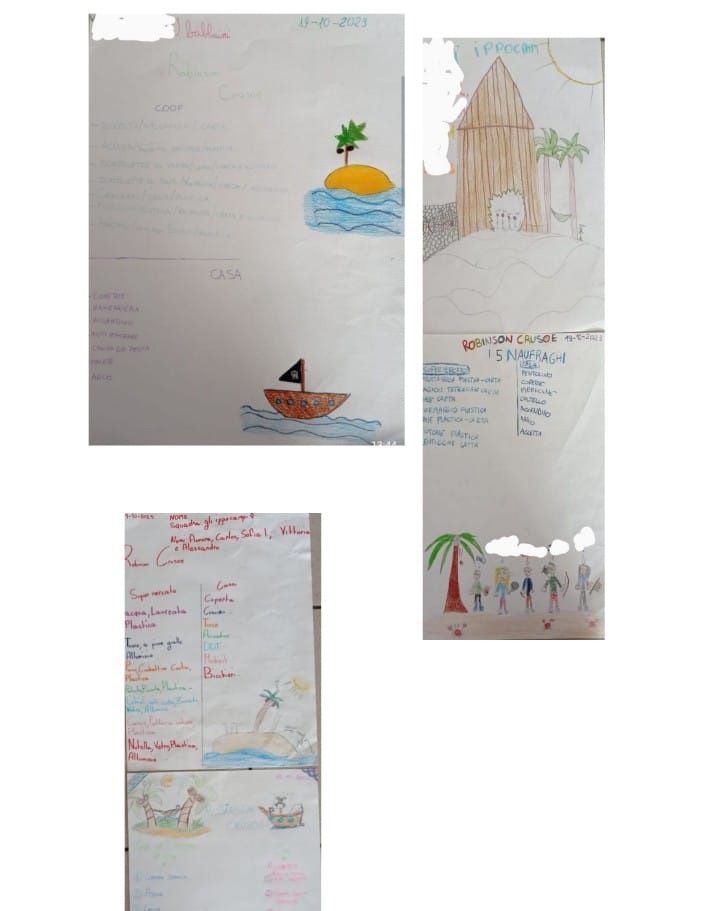 Disegni di bambini, isola deserta
