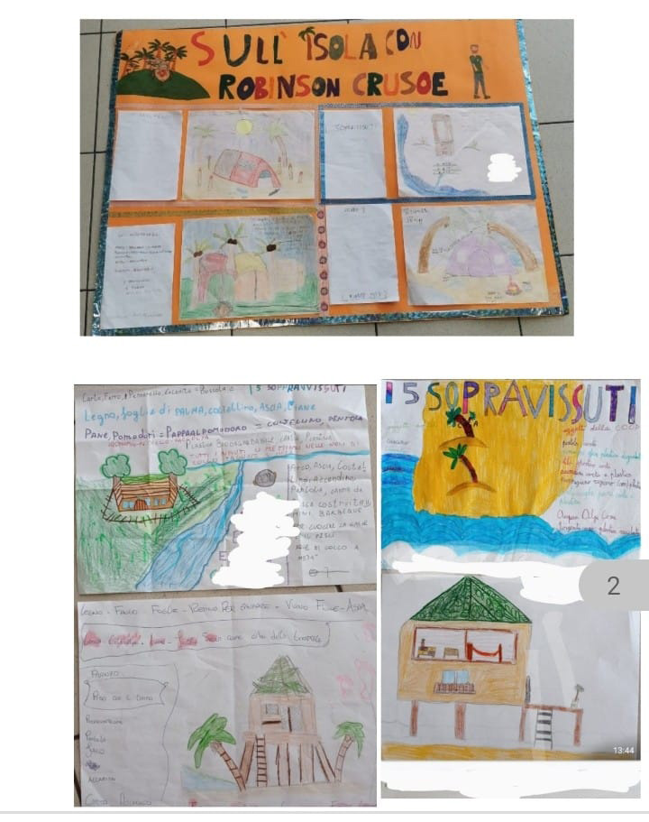 Disegni di bambini, isola deserta