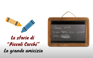 coperina le storie di piccoli cerchi la grande amicizia con matite colorate e una lavagna