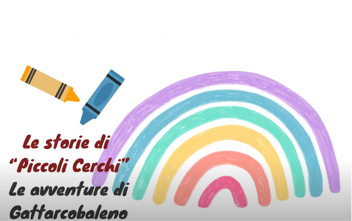 coperina le storie di piccoli cerchi la grande amicizia con disegni di matite colorate e un arcobaleno