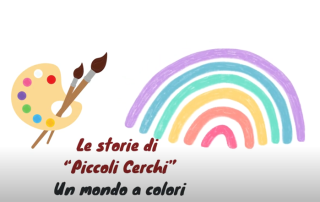 copertina le storie di piccoli cerchi un mondo a colori con disegno di tavolozza e arcobaleno