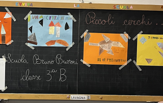 lavagna su cui ci sono vari disegni creati dai bambini per progetto piccoli cerchi
