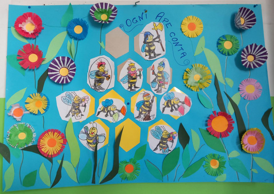 cartellone ogni ape conta con disegni di fiori e api creati da bambini cartellone ogni ape conta con disegni di fiori e api creati da bambini