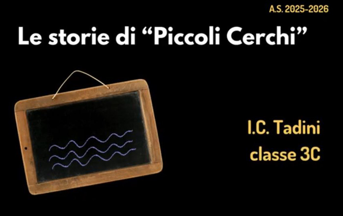 copertina le storie di piccoli cerchi ic tadini classe 3a con i disegno di lavagna su cui sono disegnate delle onde
