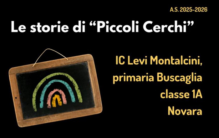 copertina piccoli cerchi ic levi montalcini buscaglia classe 1A novara con disegno di lavagna