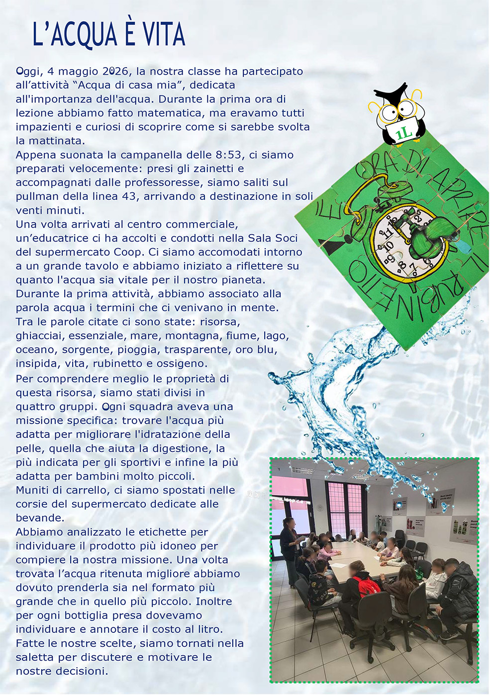 progetto acqua è vita con immagini di bambini e cartellone