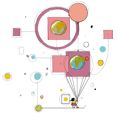 disegno di bambina con pianeta Terra e cerchi disegno di bambina con pianeta Terra e cerchi